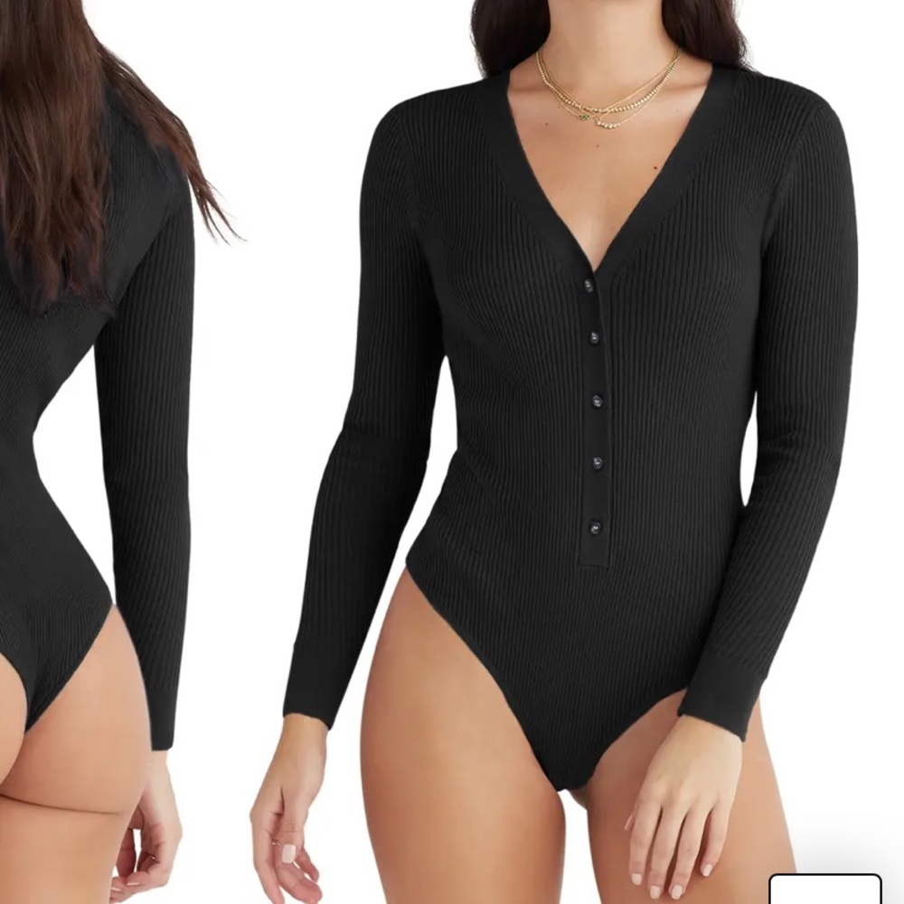 NEW Favorite Daughter bodysuit long sleeve button front ribbed black xl